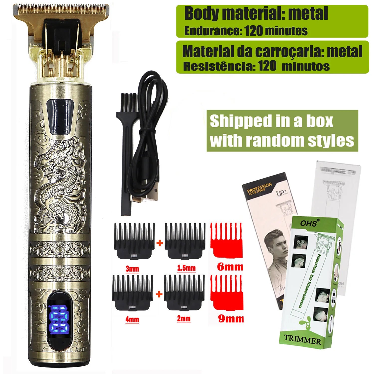 T9 Professional Cordless Hair Trimmer - Men's Electric Shaver