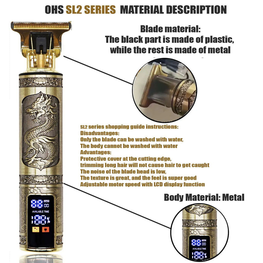 T9 Professional Cordless Hair Trimmer - Men's Electric Shaver