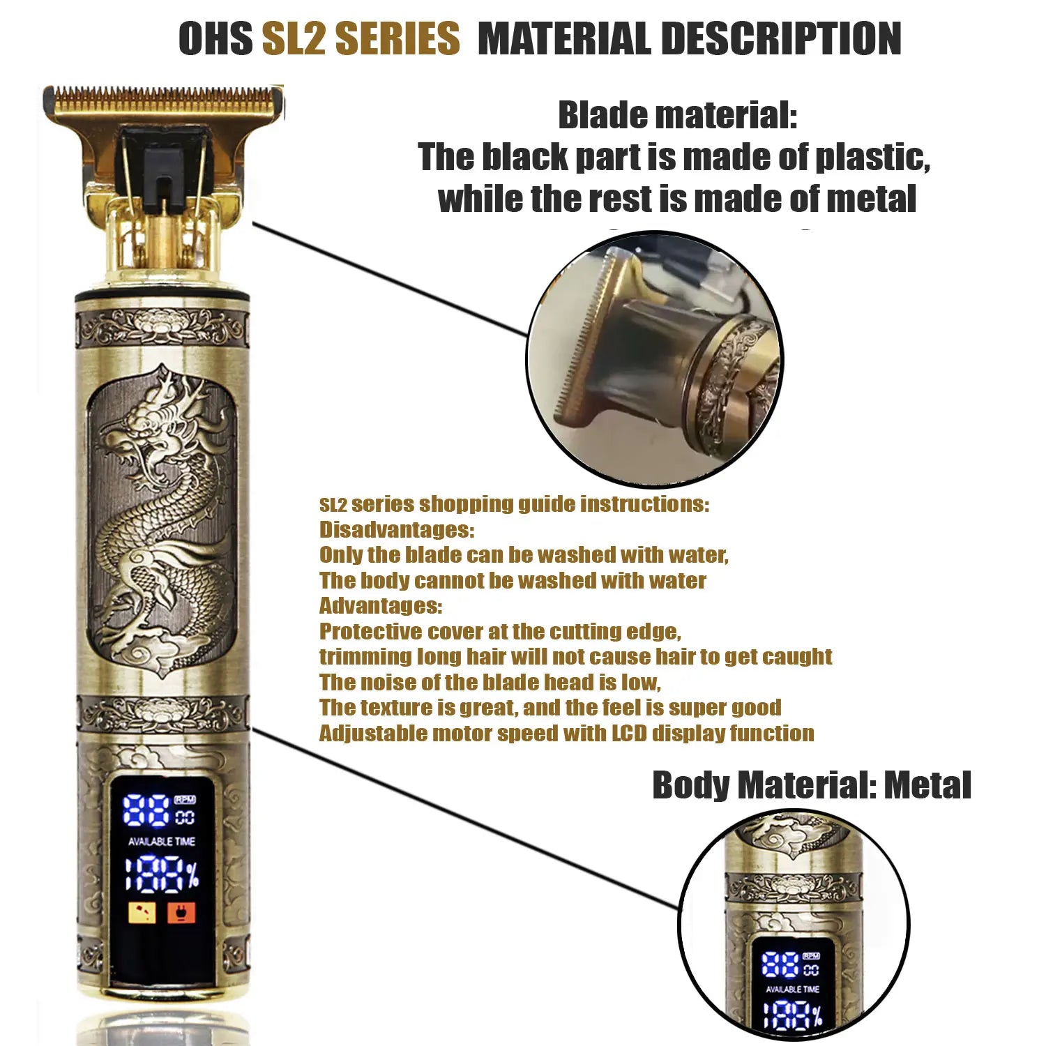 T9 Professional Cordless Hair Trimmer - Men's Electric Shaver