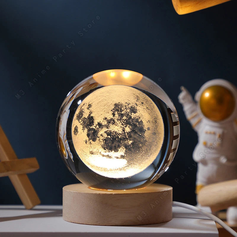 3D Galaxy Crystal Ball Night Light - LED Bedside Lamp