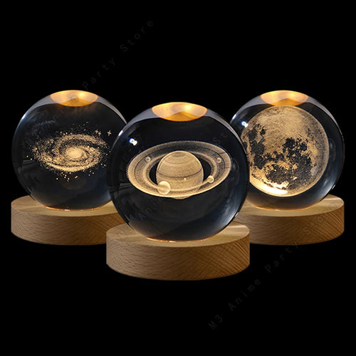 3D Galaxy Crystal Ball Night Light - LED Bedside Lamp