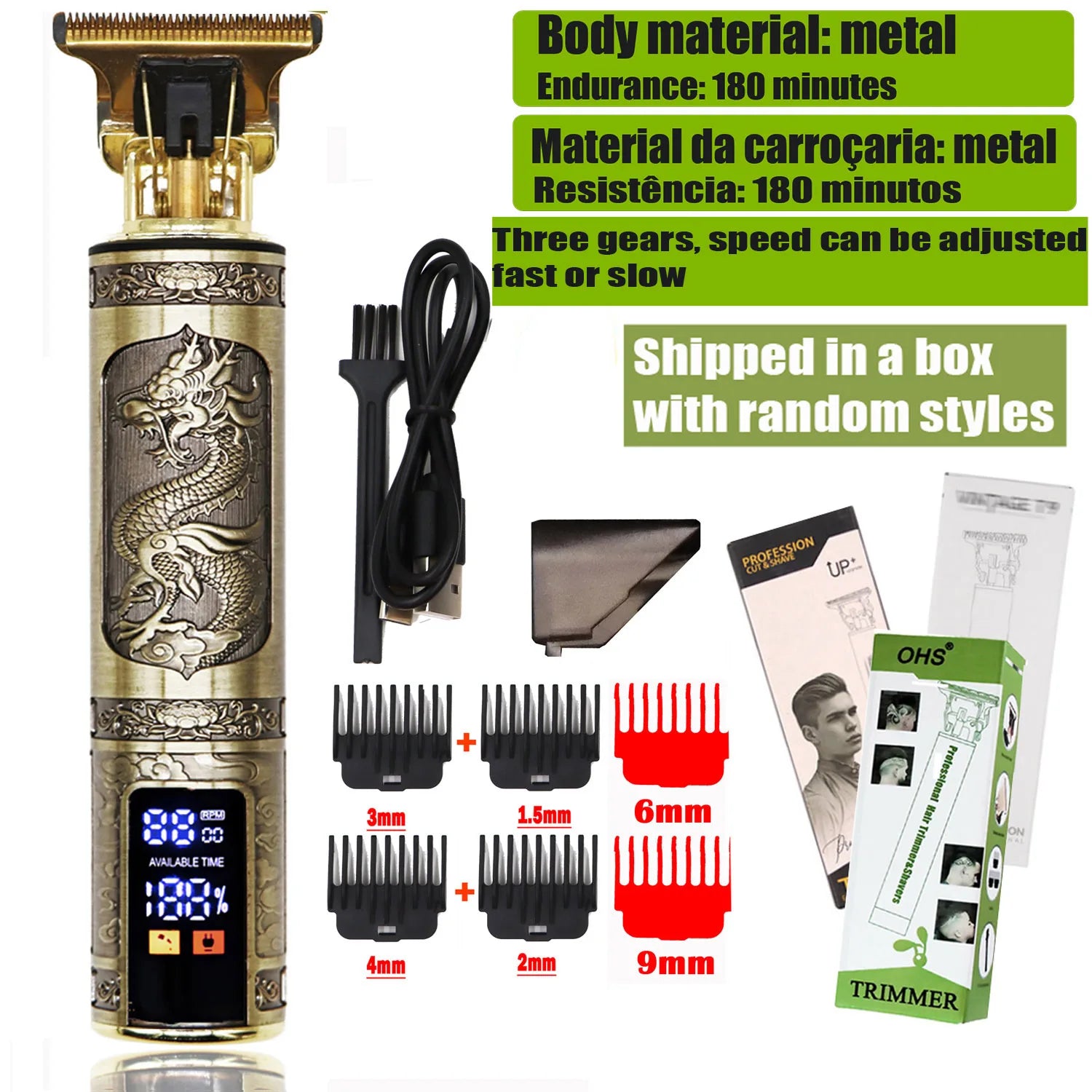 T9 Professional Cordless Hair Trimmer - Men's Electric Shaver