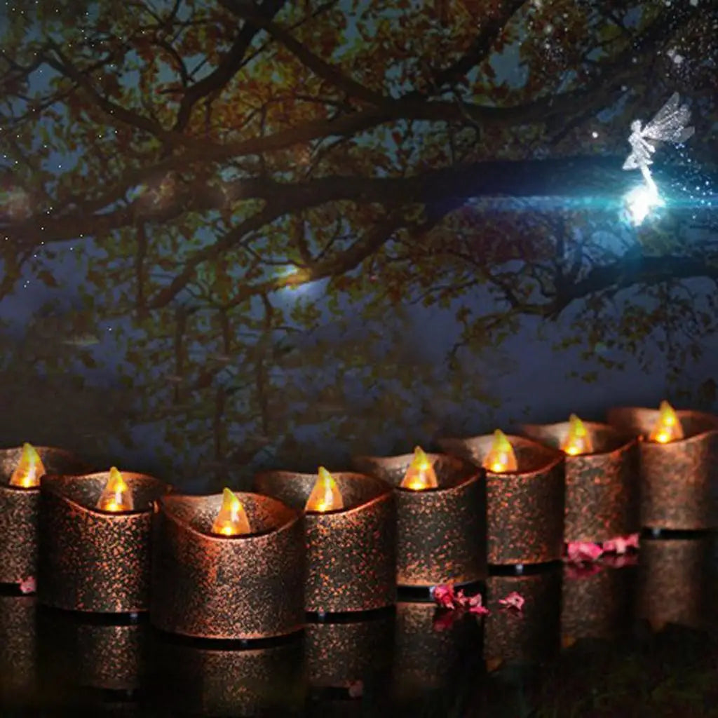 Vintage Style Black Wax Led Candle Flameless Tea Light Votive Candle for Wedding Birthday Party Table Decor Memorial Valentine