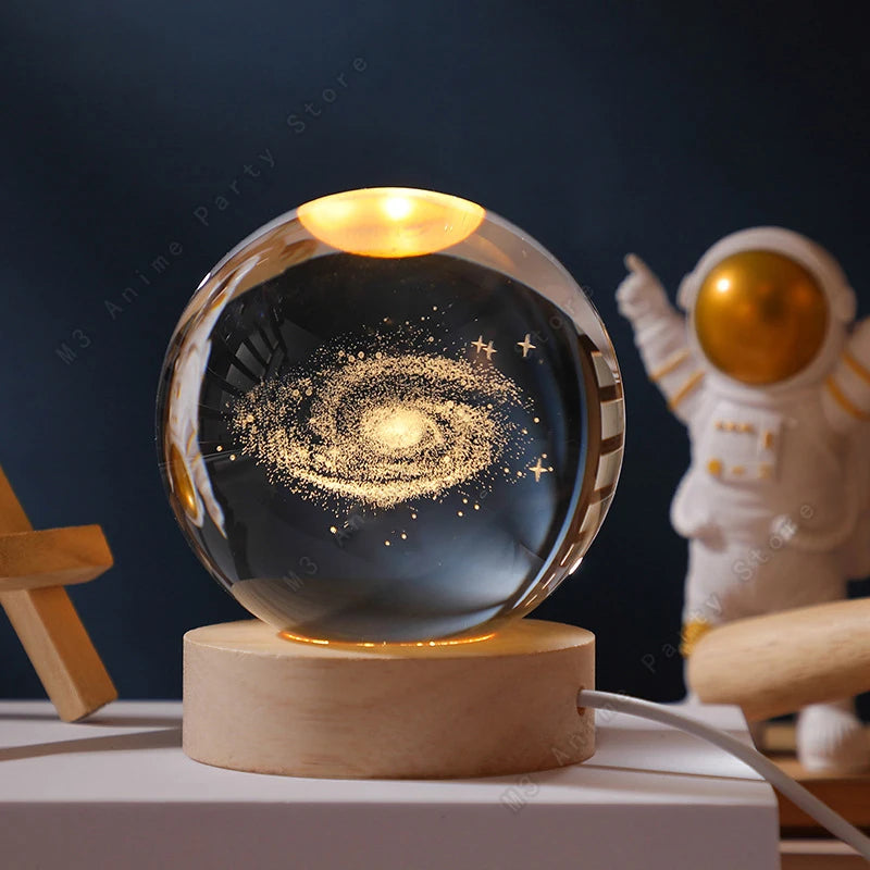 3D Galaxy Crystal Ball Night Light - LED Bedside Lamp