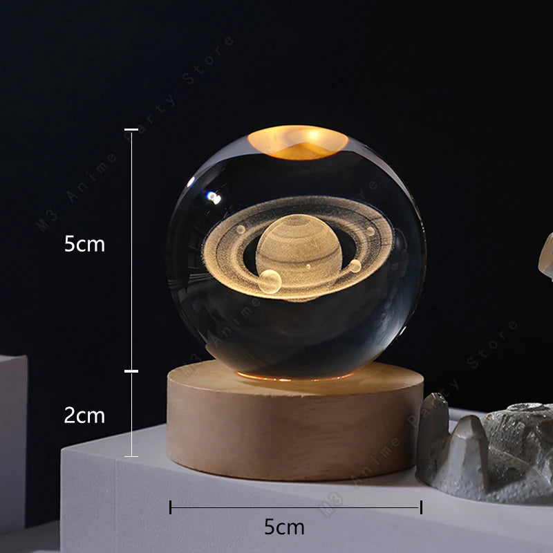 3D Galaxy Crystal Ball Night Light - LED Bedside Lamp