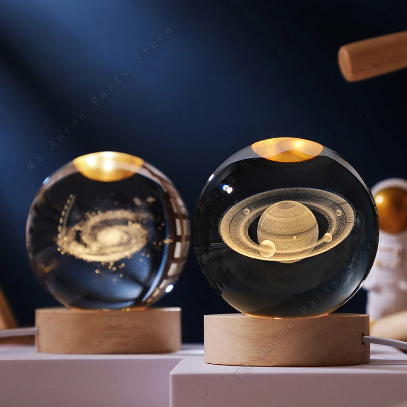 3D Galaxy Crystal Ball Night Light - LED Bedside Lamp