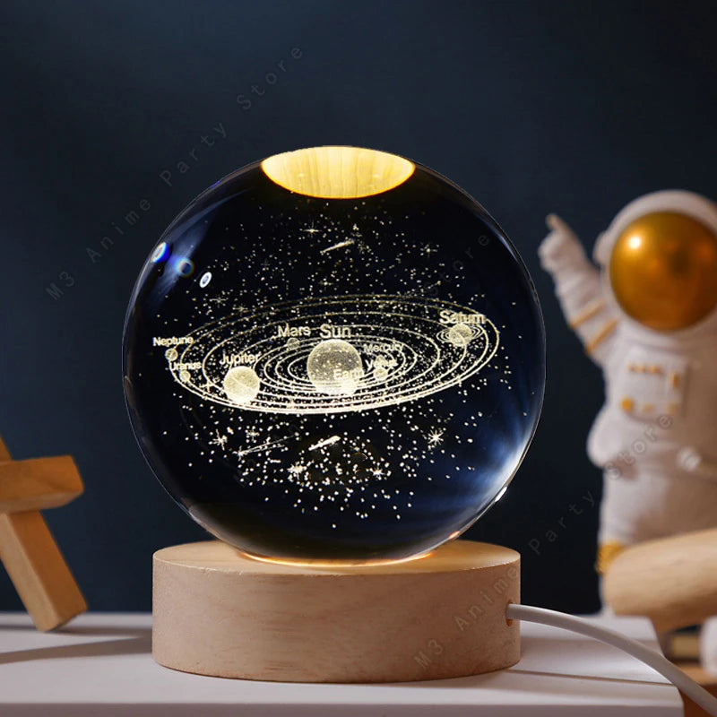 3D Galaxy Crystal Ball Night Light - LED Bedside Lamp