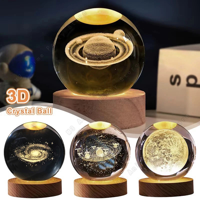 3D Galaxy Crystal Ball Night Light - LED Bedside Lamp