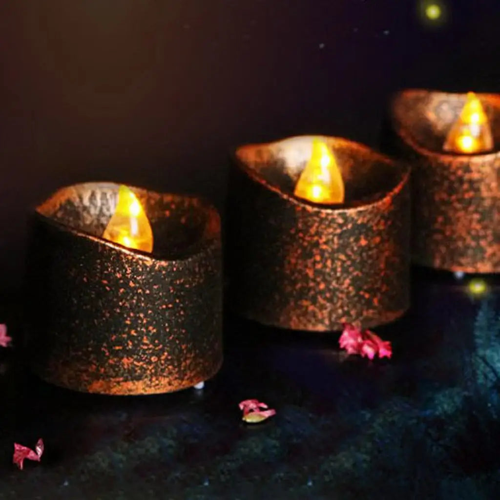 Vintage Style Black Wax Led Candle Flameless Tea Light Votive Candle for Wedding Birthday Party Table Decor Memorial Valentine
