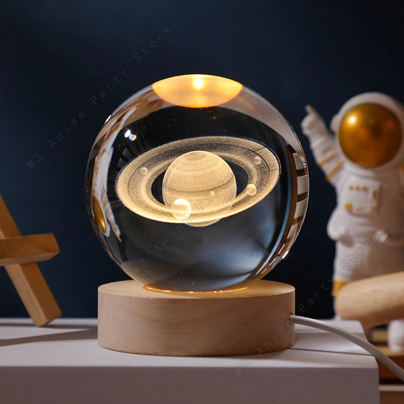 3D Galaxy Crystal Ball Night Light - LED Bedside Lamp