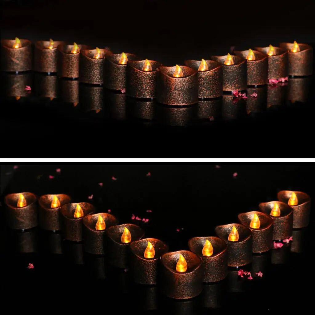 Vintage Style Black Wax Led Candle Flameless Tea Light Votive Candle for Wedding Birthday Party Table Decor Memorial Valentine